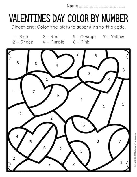 printable valentine color by number