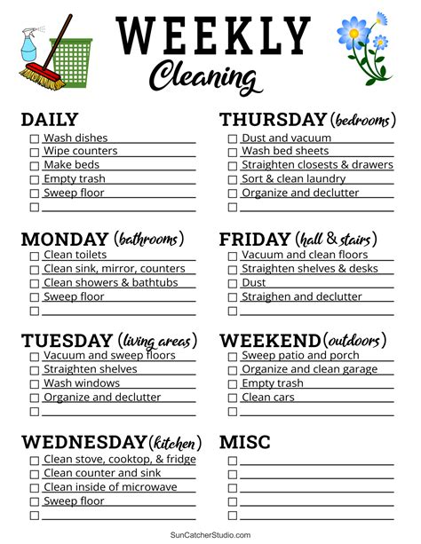 Printable Weekly Cleaning Schedule Template