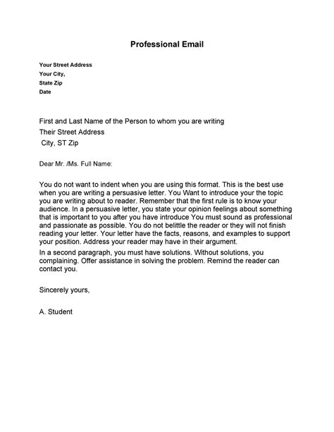 Professional Email Format Template