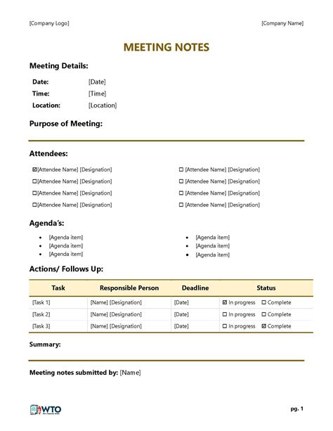 Professional Meeting Notes Template