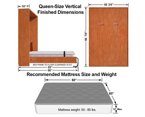 queen murphy bed dimensions