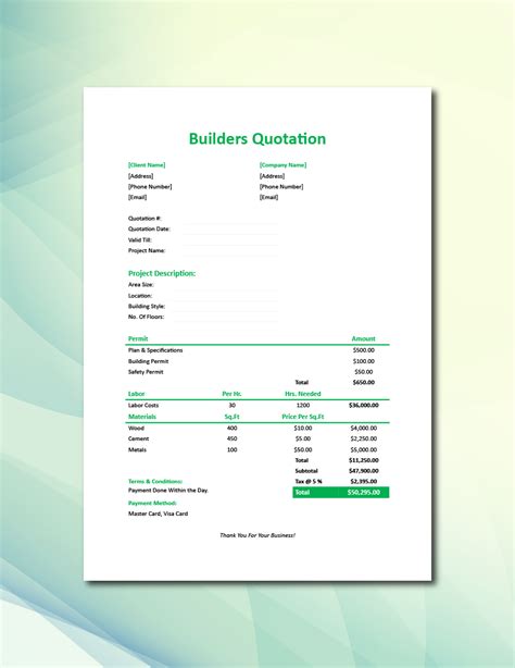 Quotation Template For Builders