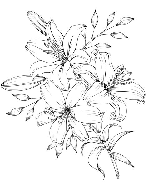 realistic flowers coloring pages