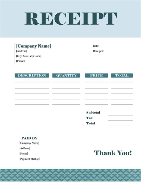 Receipt Of Check Template