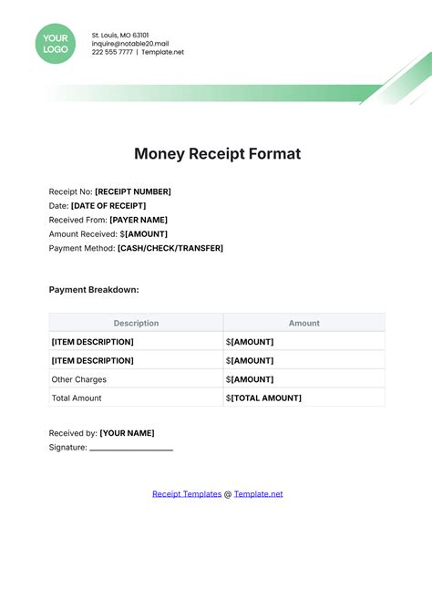 Receipt Of Money Template