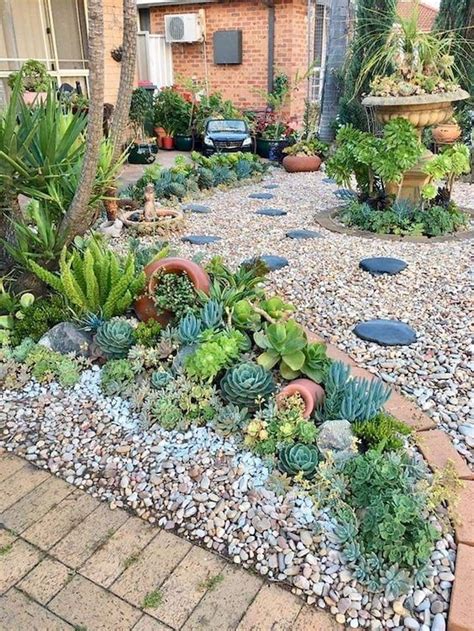 rock garden with potted plants