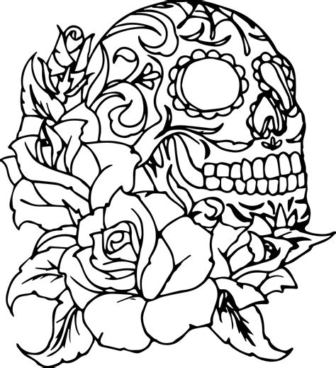 rose and skull coloring pages for adults