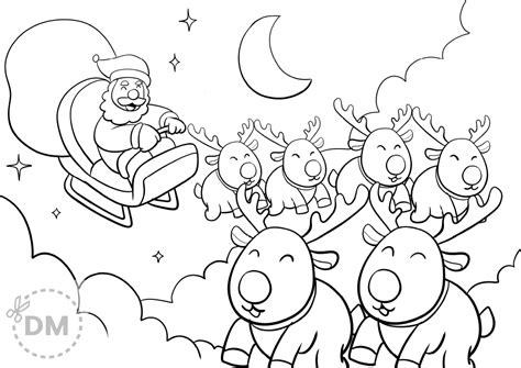 santa and reindeer coloring pages