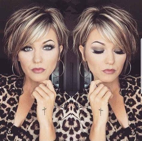 short pixie brown hair with blonde highlights