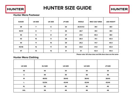 Size Chart For Hunter Boots
