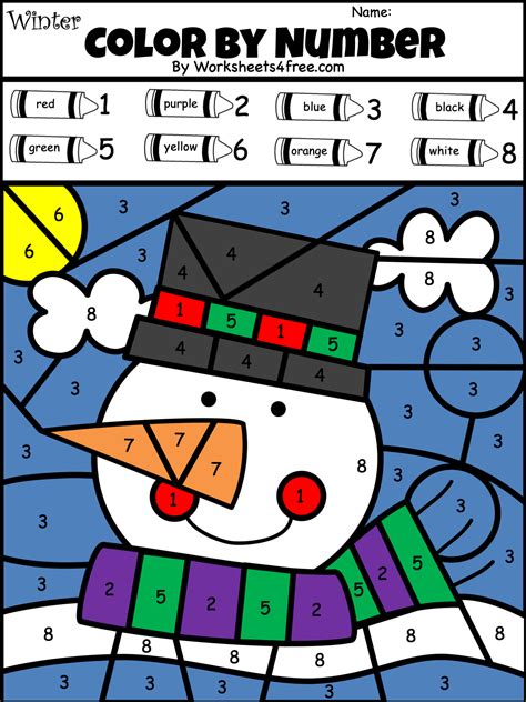 snowman color by number free