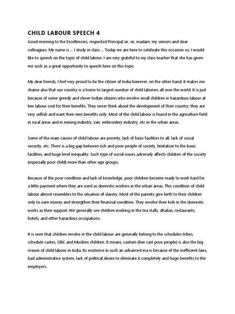 speech on child labour for 2 minutes pdf in english