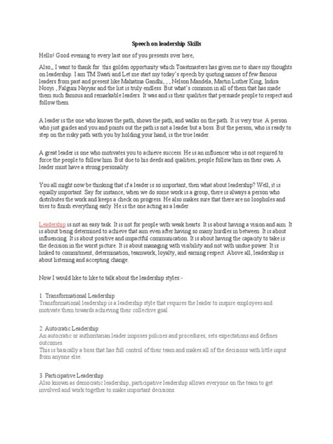 speech on leadership skill