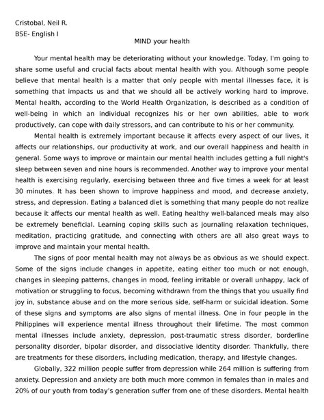 speech on mental health in english