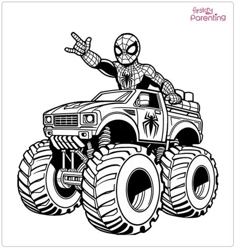 spiderman monster truck coloring pages