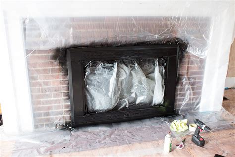 spray painted fireplace