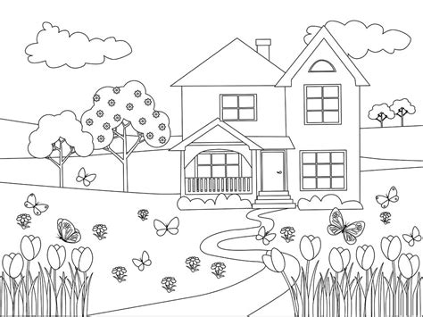 spring scene coloring pages