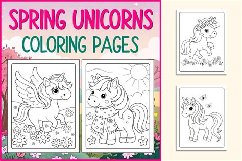 spring unicorn coloring pages