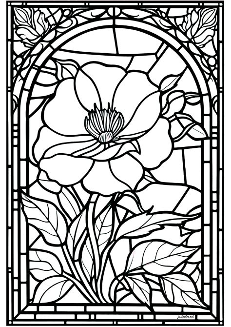 stained glass flower coloring pages