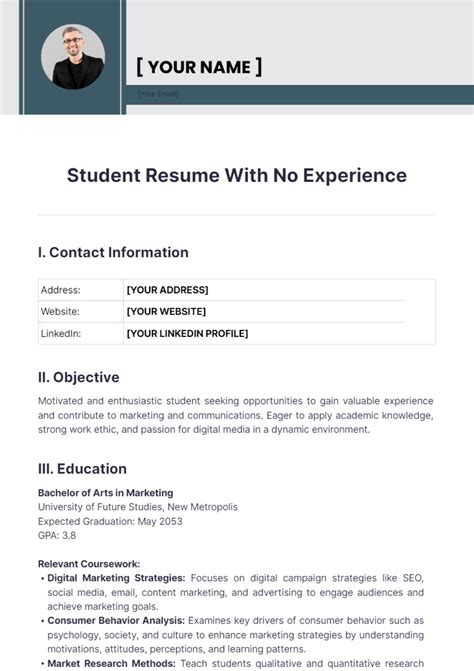 Student Resume Template No Work Experience