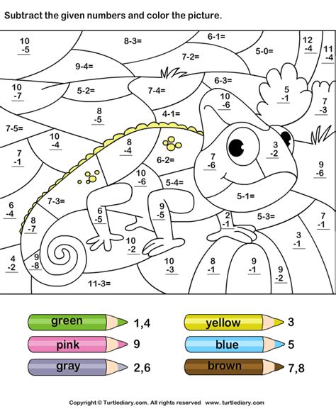 subtraction coloring pages