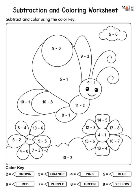 subtraction coloring worksheets