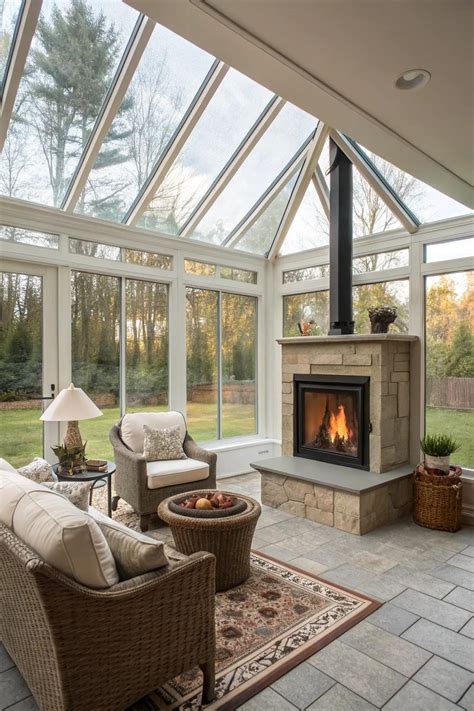 sunroom with fireplace
