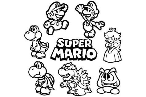 super mario characters colouring pages