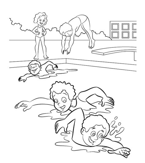 swimming colouring pages