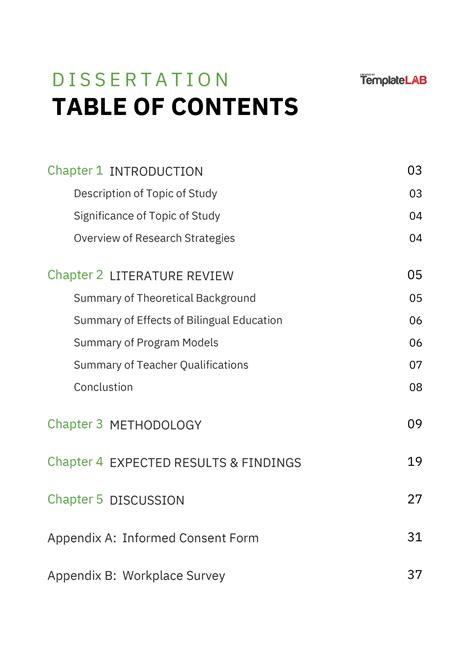 Table Of Content Template Word