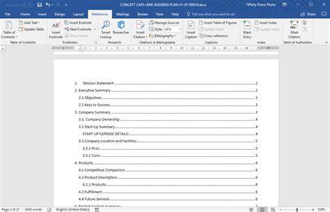 table of contents word