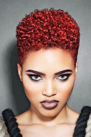 tapered short natural hair with red color