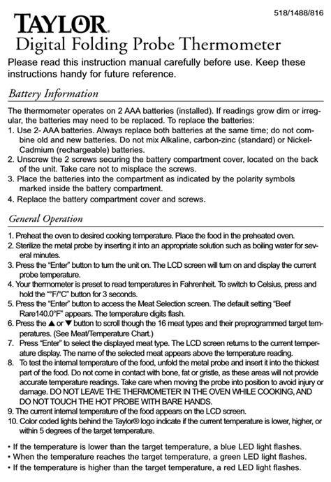 taylor meat thermometer manual