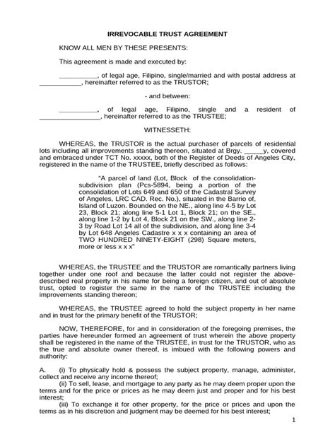 Template For Irrevocable Trust