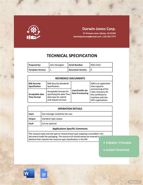 Template For Technical Specification