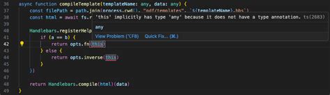 this implicitly has type any because it does not have a type annotation