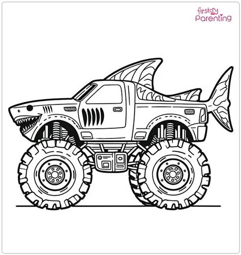 tiger shark monster truck coloring pages