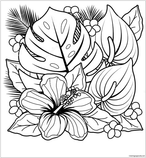 tropical flowers coloring pages