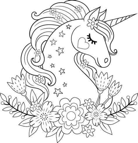 unicorn and flowers coloring pages