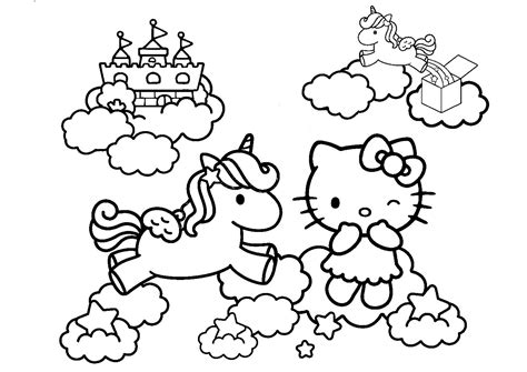 unicorn hello kitty coloring pages