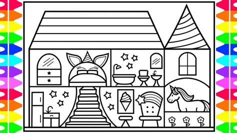 unicorn house coloring pages