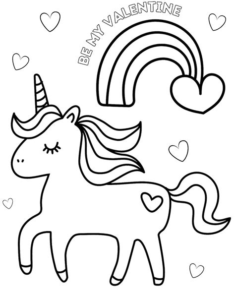unicorn valentines coloring pages