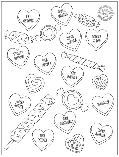 valentine candy hearts coloring pages