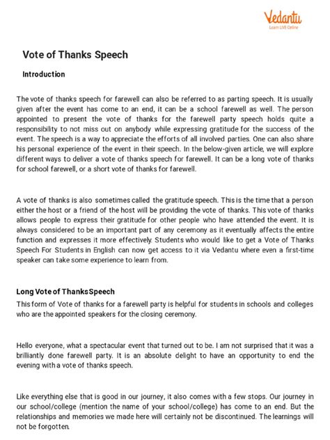 vote of thanks speech sample pdf