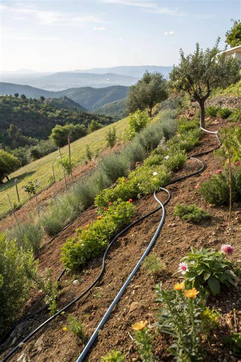 watering hillside garden
