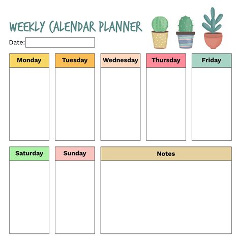 Week Calendar Template Free