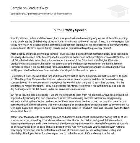 welcome speech 60th birthday