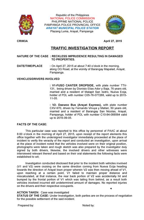 what is investigation report in pnp