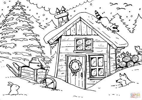 winter cabin coloring pages