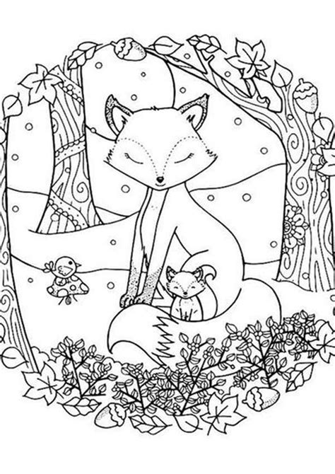 winter fox coloring page
